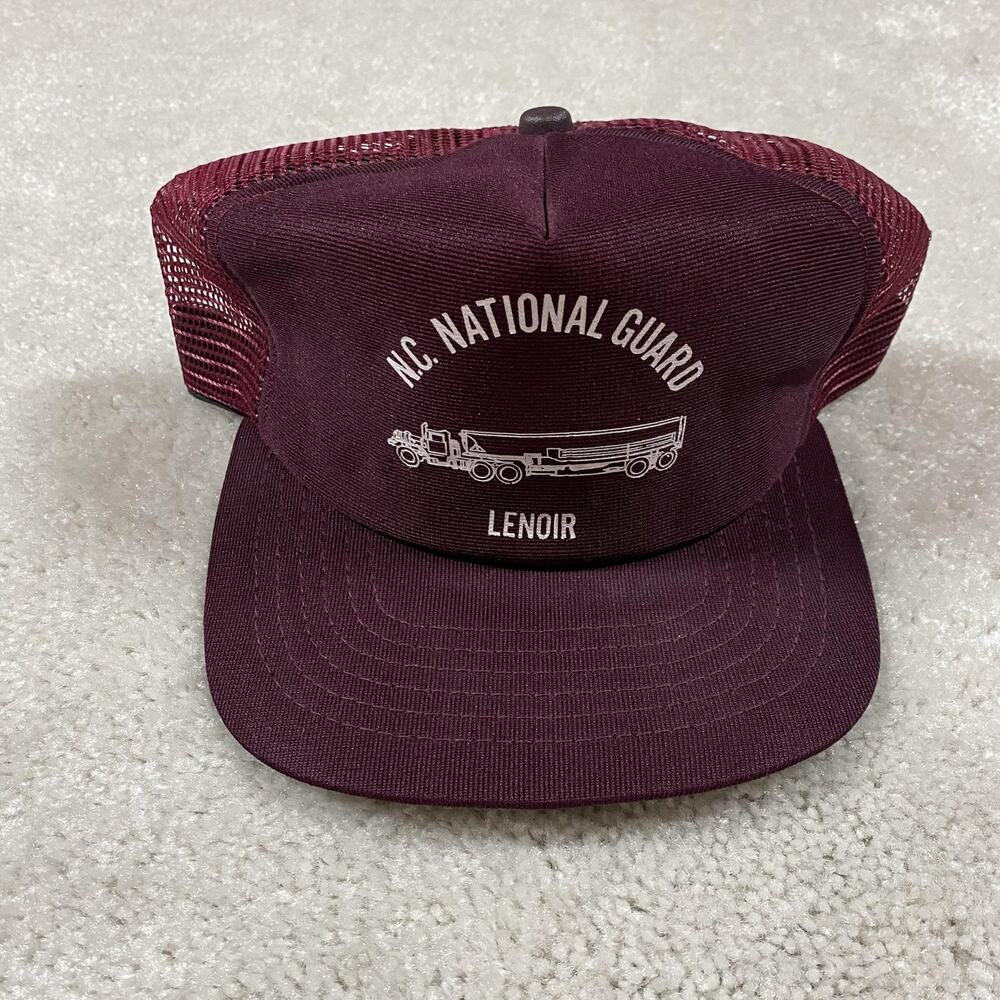 VTG NC National Guard Hat New Era Cap Snap Back USA‎ Mesh Trucker Maroon 80s
